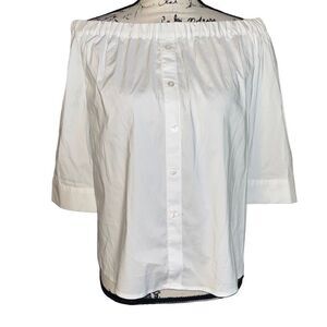 Vince Camuto white off-shoulder Pacific Breeze button up blouse NWT XS